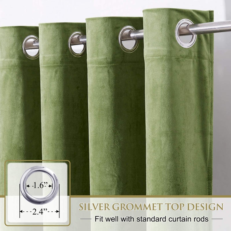StangH Velvet Curtains Blackout - 96 inches Length Grass Green Curtains for Home Holiday Decor, Room Darkening Thermal Insulated Grommet Window Treatment Set for French Foyer Door, W52 x L96, 2 Panels - Image 2